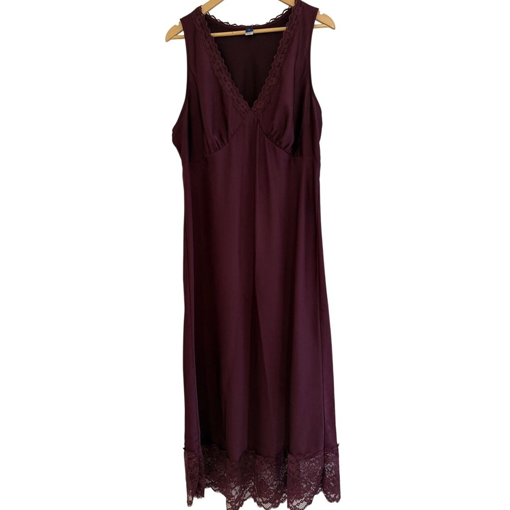 Old Navy Womens Plum Purple Lace Trim Sleeveless V-Neck Midi Slip Dress XL NWT